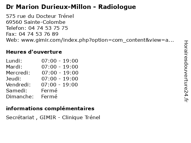 Dr Marion Durieux-Millon - Radiologue à Sainte-Colombe: adresse et heures d'ouverture