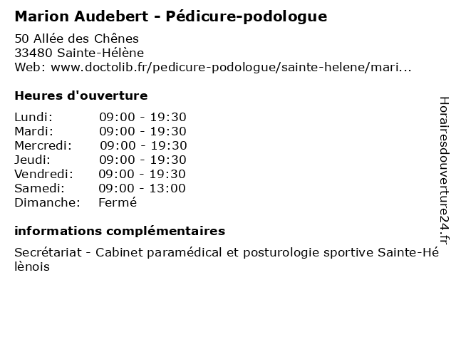 Marion Audebert - Pédicure-podologue à Sainte-Hélène: adresse et heures d'ouverture