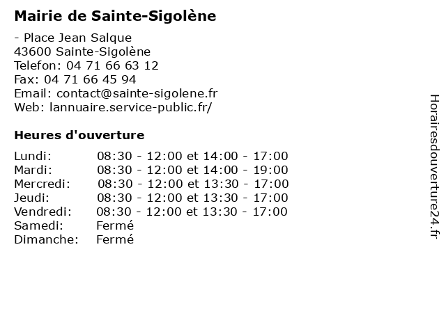 Mairie de Sainte-Sigolène à Sainte-Sigolène: adresse et heures d'ouverture