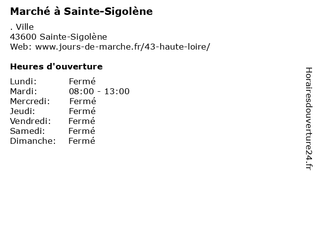 Marché à Sainte-Sigolène à Sainte-Sigolène: adresse et heures d'ouverture