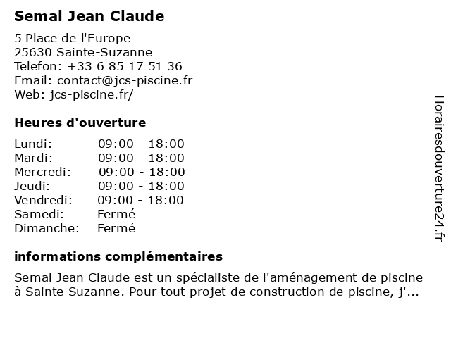Semal Jean Claude à Sainte-Suzanne: adresse et heures d'ouverture