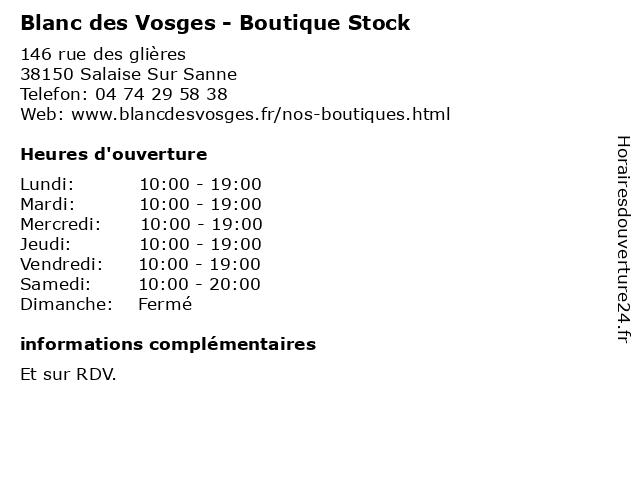 Blanc des Vosges - Boutique Stock à Salaise Sur Sanne: adresse et heures d'ouverture