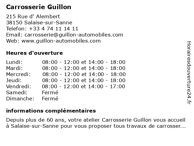Carrosserie Guillon à Salaise-sur-Sanne: adresse et heures d'ouverture