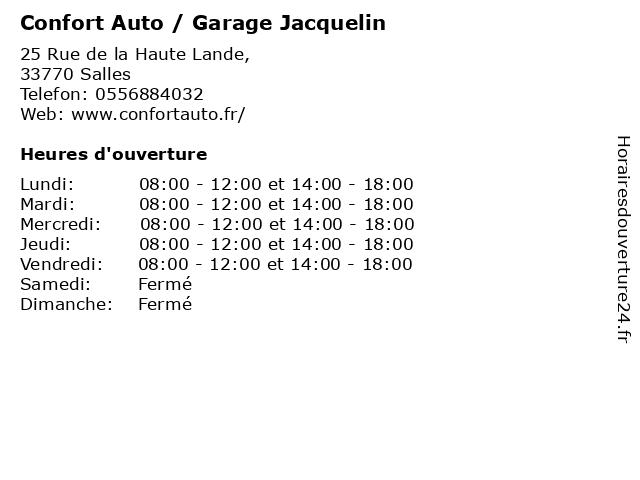 Confort Auto / Garage Jacquelin à Salles: adresse et heures d'ouverture