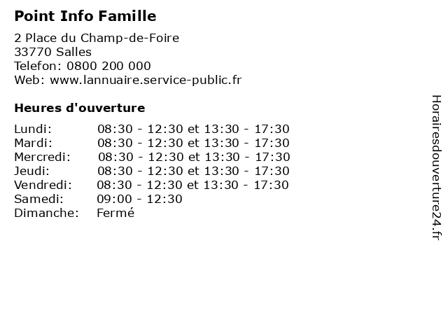 Point Info Famille à Salles: adresse et heures d'ouverture