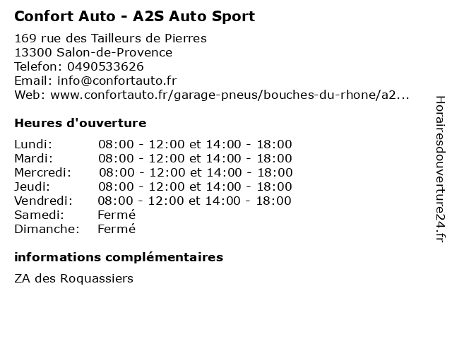 Confort Auto - A2S Auto Sport à Salon-de-Provence: adresse et heures d'ouverture