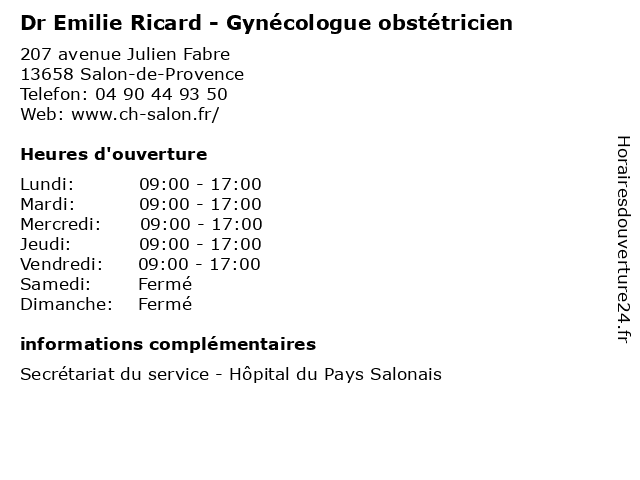 Dr Emilie Ricard - Gynécologue obstétricien à Salon-de-Provence: adresse et heures d'ouverture