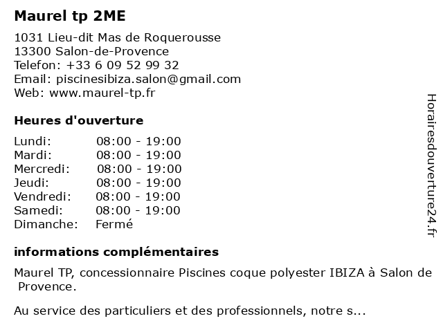 Maurel tp 2ME à Salon-de-Provence: adresse et heures d'ouverture