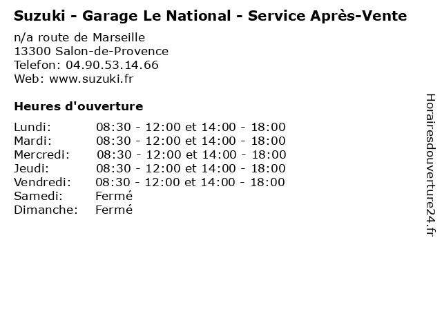 Suzuki - Garage Le National - Service Après-Vente à Salon-de-Provence: adresse et heures d'ouverture
