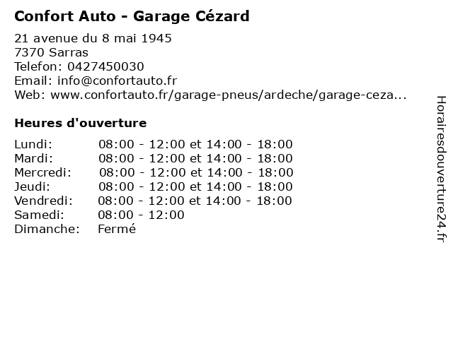 Confort Auto - Garage Cézard à Sarras: adresse et heures d'ouverture