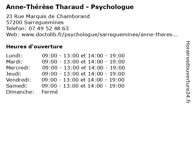 Anne-Thérèse Tharaud - Psychologue à Sarreguemines: adresse et heures d'ouverture