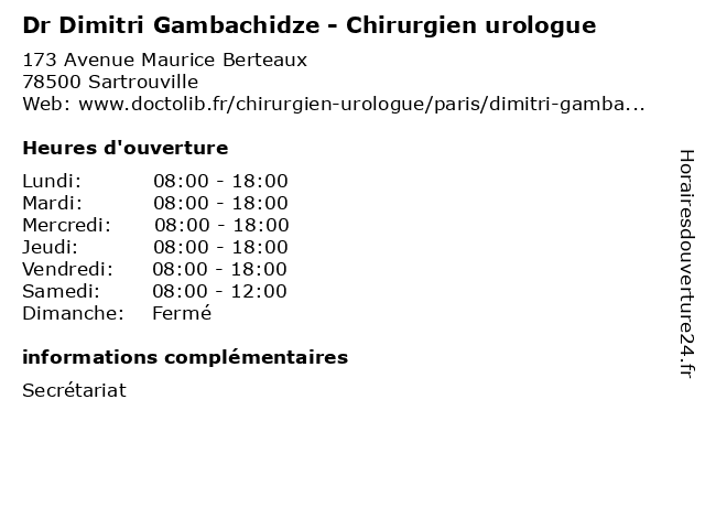 Dr Dimitri Gambachidze - Chirurgien urologue à Sartrouville: adresse et heures d'ouverture