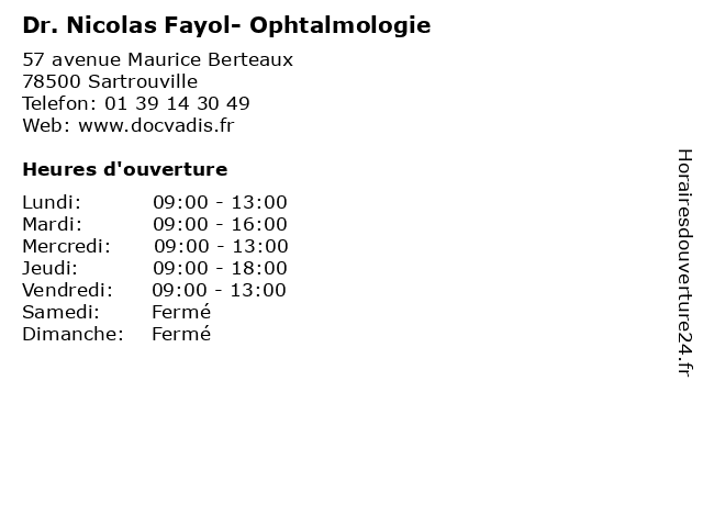 Dr. Nicolas Fayol- Ophtalmologie à Sartrouville: adresse et heures d'ouverture