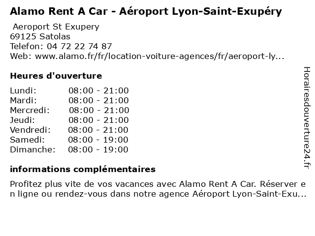 Alamo Rent A Car - Aéroport Lyon-Saint-Exupéry à Satolas: adresse et heures d'ouverture