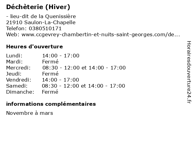 Déchèterie (Hiver) à Saulon-La-Chapelle: adresse et heures d'ouverture