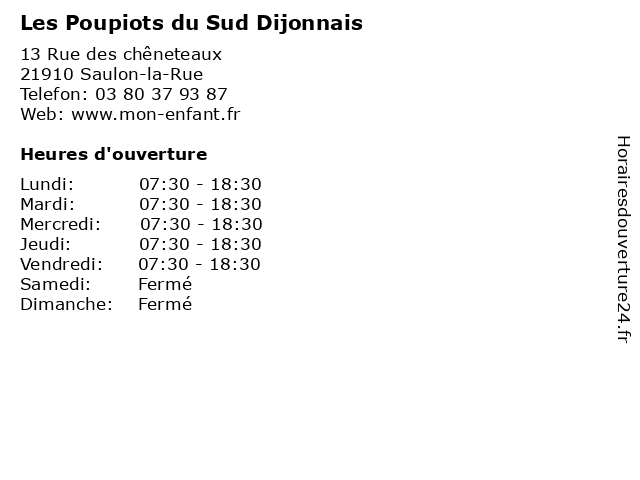 Les Poupiots du Sud Dijonnais à Saulon-la-Rue: adresse et heures d'ouverture