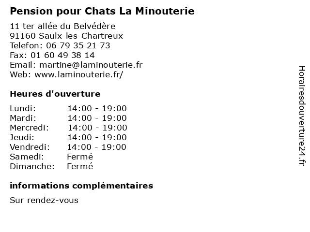 Pension pour Chats La Minouterie à Saulx-les-Chartreux: adresse et heures d'ouverture