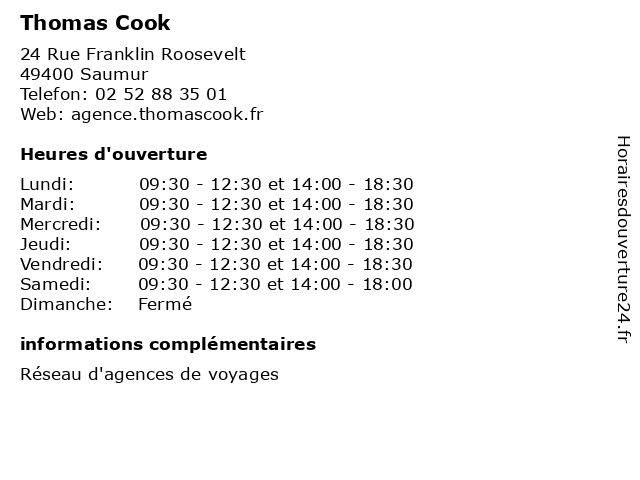 Thomas Cook à Saumur: adresse et heures d'ouverture