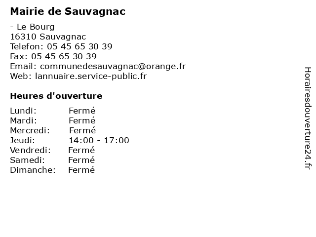 Mairie de Sauvagnac à Sauvagnac: adresse et heures d'ouverture