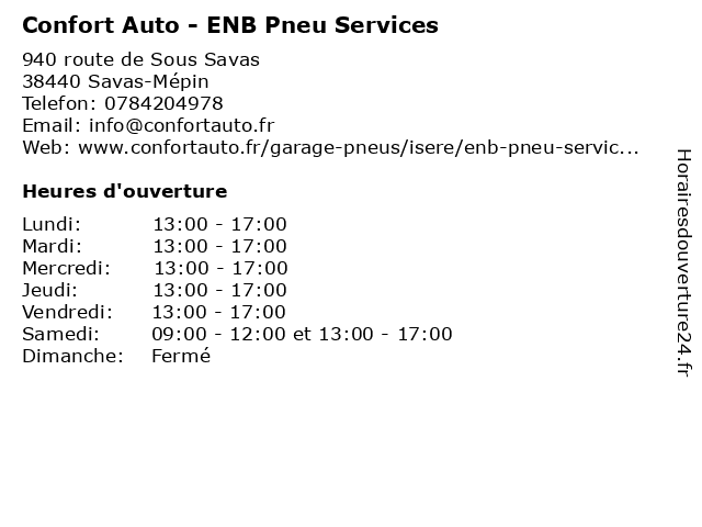 Confort Auto - ENB Pneu Services à Savas-Mépin: adresse et heures d'ouverture