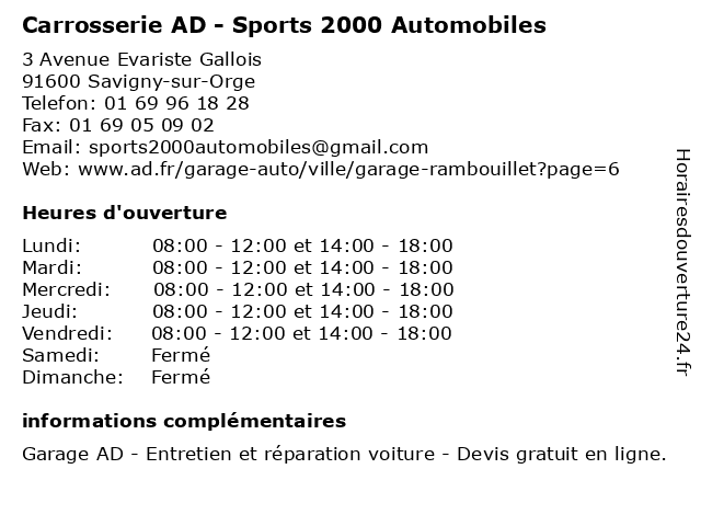 Carrosserie AD - Sports 2000 Automobiles à Savigny-sur-Orge: adresse et heures d'ouverture