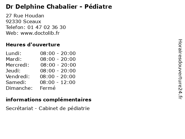 Dr Delphine Chabalier - Pédiatre à Sceaux: adresse et heures d'ouverture