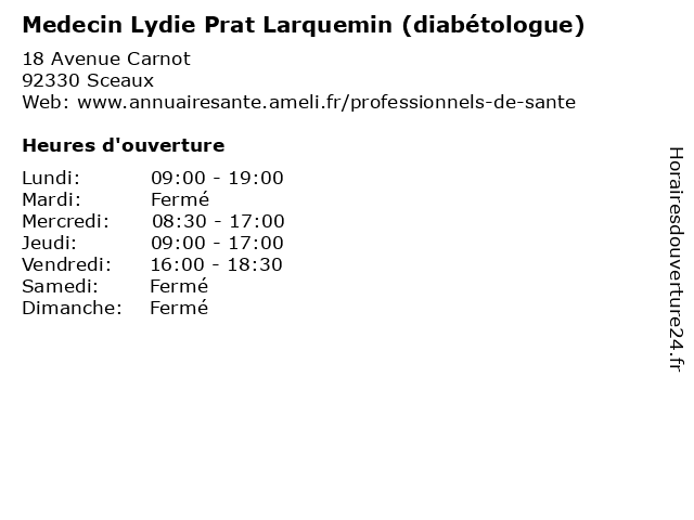 Medecin Lydie Prat Larquemin (diabétologue) à Sceaux: adresse et heures d'ouverture
