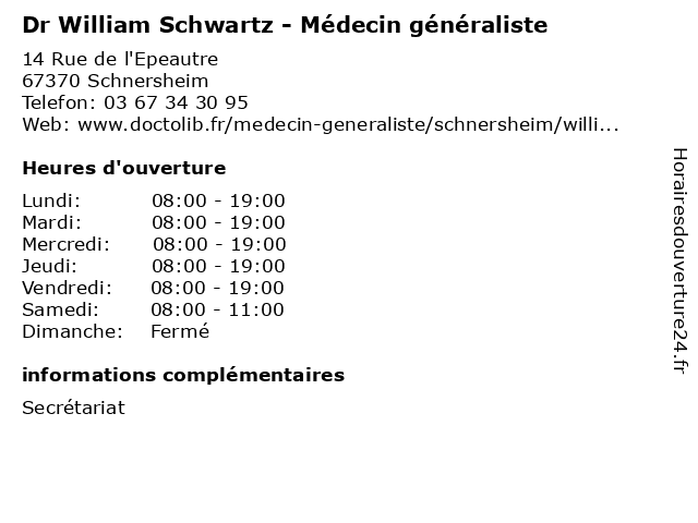 Dr William Schwartz - Médecin généraliste à Schnersheim: adresse et heures d'ouverture