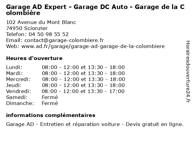 Garage AD Expert - Garage DC Auto - Garage de la Colombière à Scionzier: adresse et heures d'ouverture