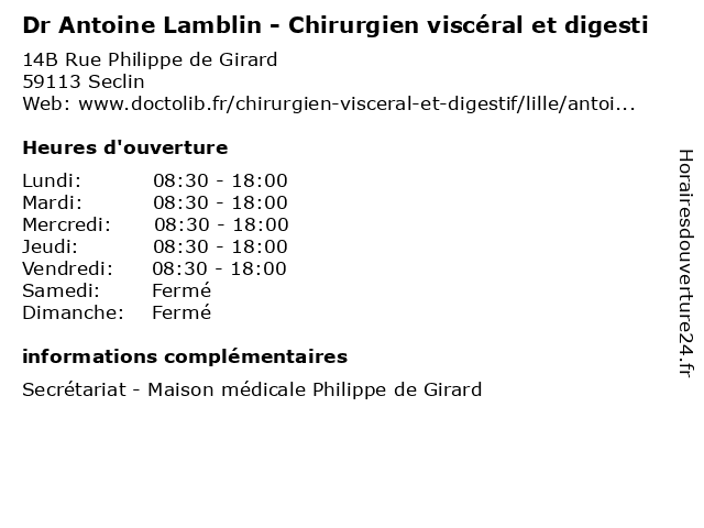 Dr Antoine Lamblin - Chirurgien viscéral et digesti à Seclin: adresse et heures d'ouverture