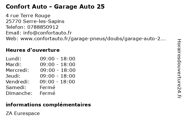 Confort Auto - Garage Auto 25 à Serre-les-Sapins: adresse et heures d'ouverture