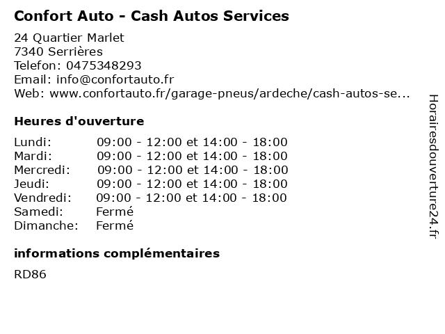 Confort Auto - Cash Autos Services à Serrières: adresse et heures d'ouverture