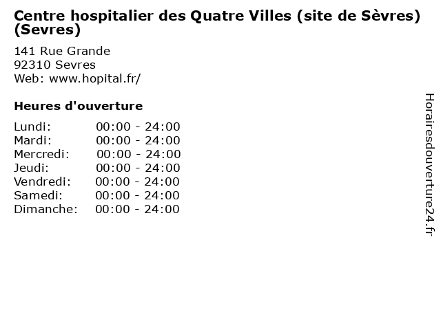 Centre hospitalier des Quatre Villes (site de Sèvres) (Sevres) à Sevres: adresse et heures d'ouverture