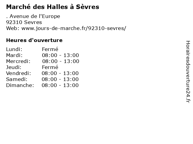 Marché des Halles à Sèvres à Sevres: adresse et heures d'ouverture