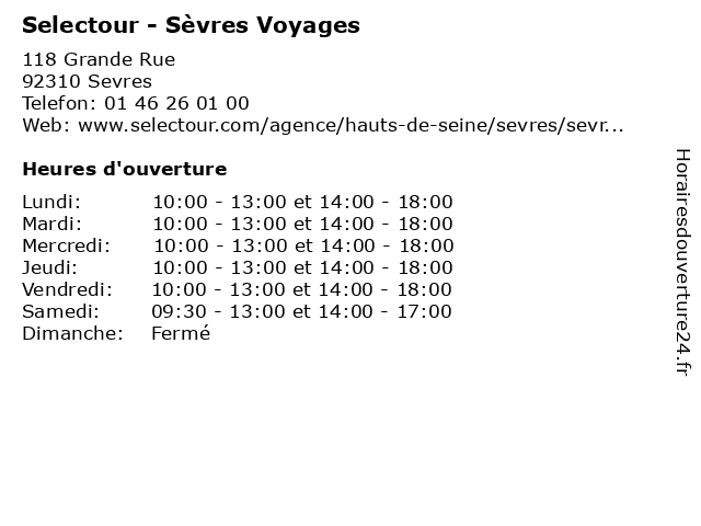 Selectour - Sèvres Voyages à Sevres: adresse et heures d'ouverture