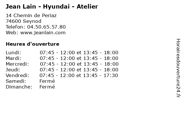 Jean Lain - Hyundai - Atelier à Seynod: adresse et heures d'ouverture