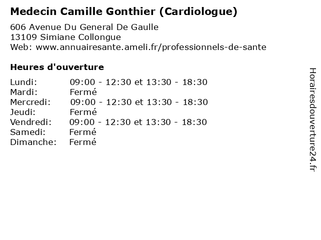 Medecin Camille Gonthier (Cardiologue) à Simiane Collongue: adresse et heures d'ouverture