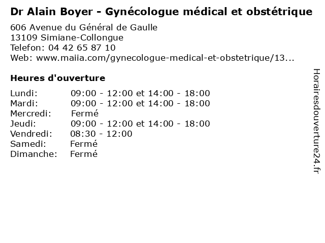 Dr Alain Boyer - Gynécologue médical et obstétrique à Simiane-Collongue: adresse et heures d'ouverture