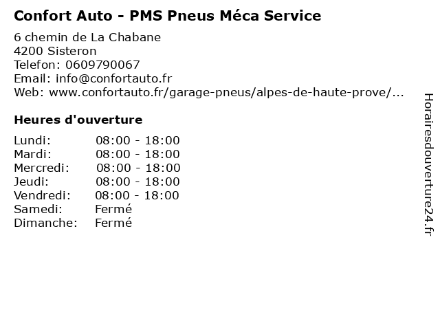 Confort Auto - PMS Pneus Méca Service à Sisteron: adresse et heures d'ouverture