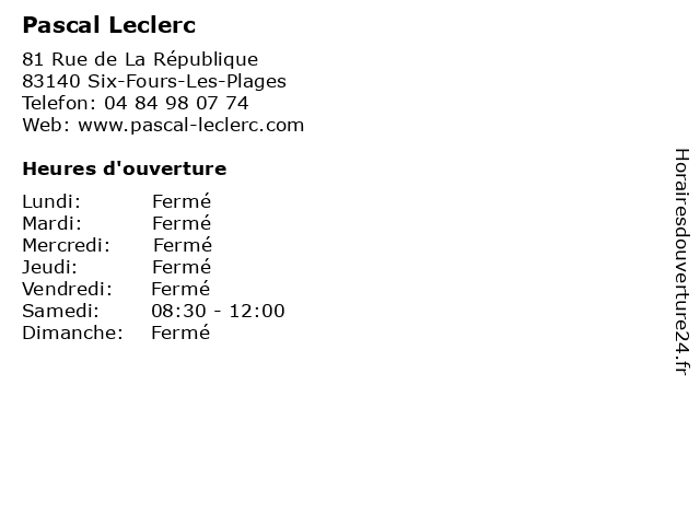 Pascal Leclerc à Six-Fours-Les-Plages: adresse et heures d'ouverture