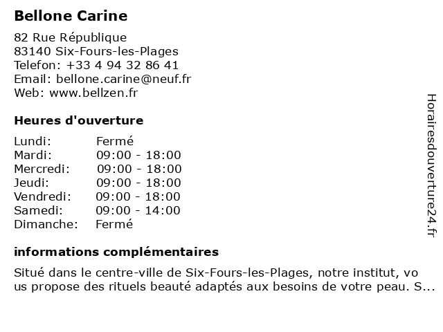 Bellone Carine à Six-Fours-les-Plages: adresse et heures d'ouverture