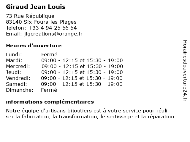 Giraud Jean Louis à Six-Fours-les-Plages: adresse et heures d'ouverture