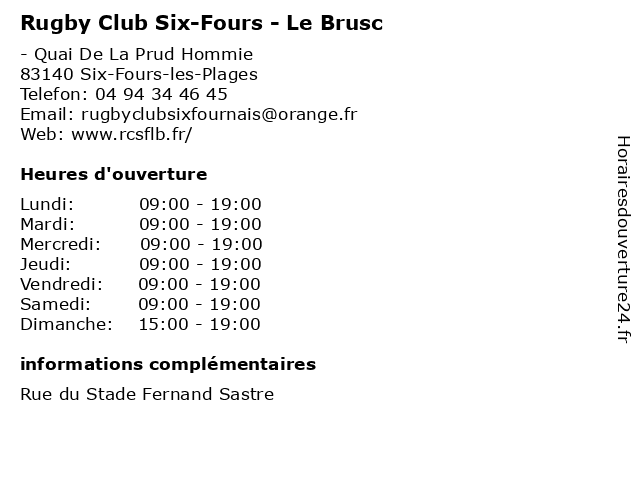 Rugby Club Six-Fours - Le Brusc à Six-Fours-les-Plages: adresse et heures d'ouverture