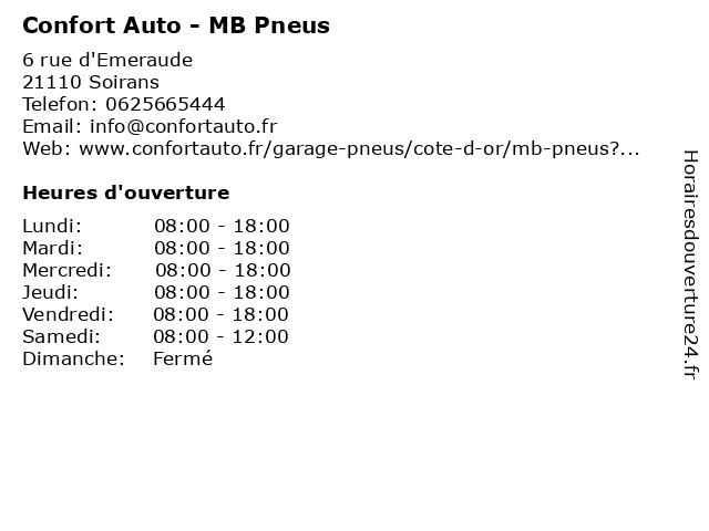 Confort Auto - MB Pneus à Soirans: adresse et heures d'ouverture