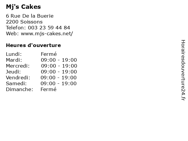 Mj's Cakes à Soissons: adresse et heures d'ouverture