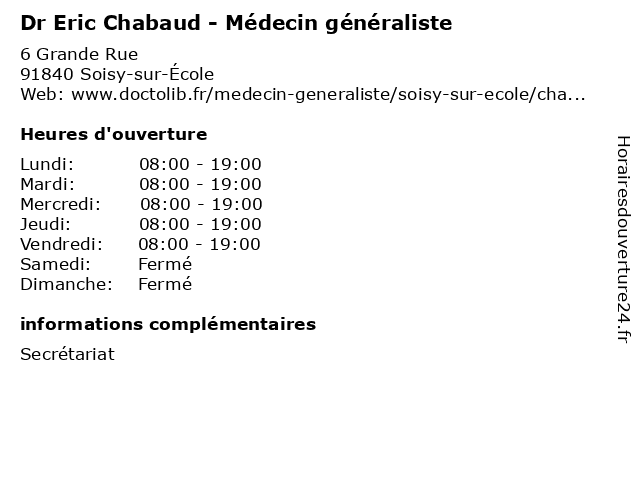 Dr Eric Chabaud - Médecin généraliste à Soisy-sur-École: adresse et heures d'ouverture