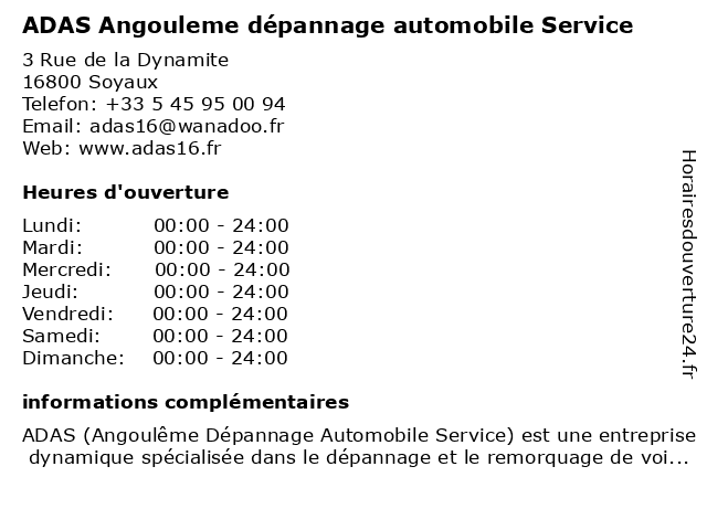 ADAS Angouleme dépannage automobile Service à Soyaux: adresse et heures d'ouverture