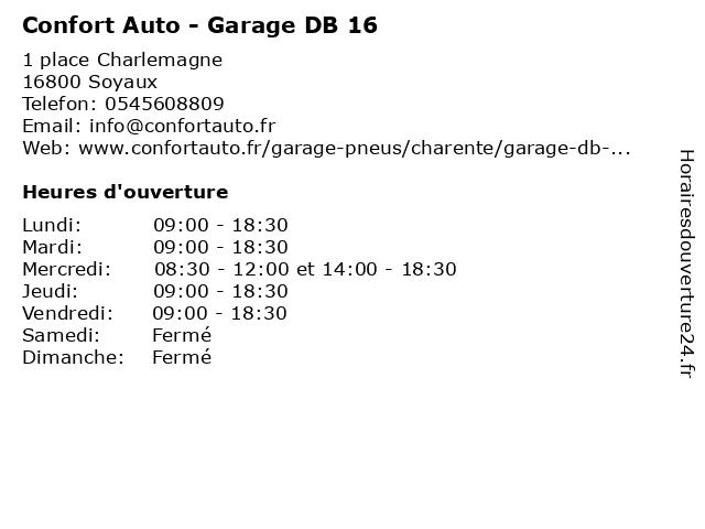 Confort Auto - Garage DB 16 à Soyaux: adresse et heures d'ouverture