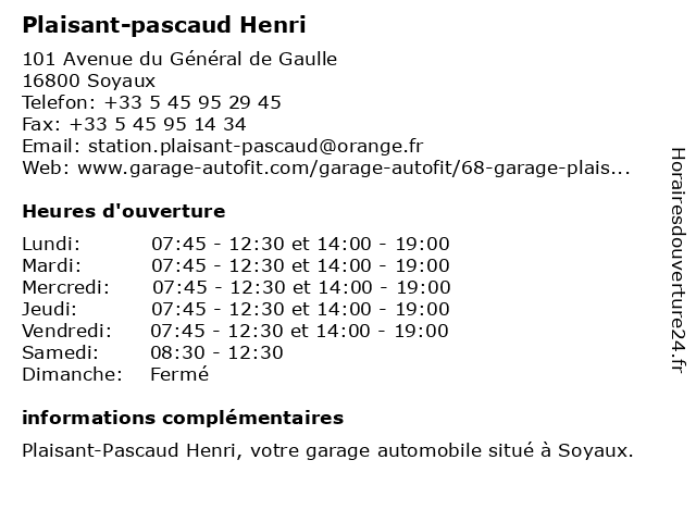 Garage Plaisant Pascaud - Autofit à Soyaux: adresse et heures d'ouverture