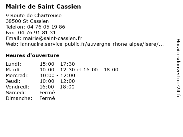 Mairie de Saint Cassien à St Cassien: adresse et heures d'ouverture